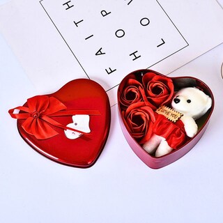 Foto 2 | Caja De Regalo Forma De Corazón Con Osos Y Flores, Aromática Rojo