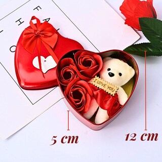 Foto 3 | Caja De Regalo Forma De Corazón Con Osos Y Flores, Aromática Rojo
