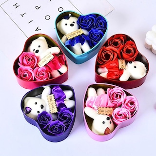 Foto 4 | Caja De Regalo Forma De Corazón Con Osos Y Flores, Aromática Rojo