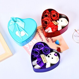 Foto 6 | Caja De Regalo Forma De Corazón Con Osos Y Flores, Aromática Rojo