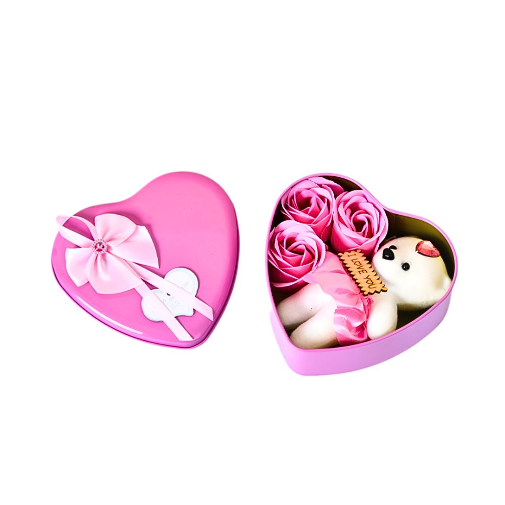 Foto 2 pulgar | Caja De Regalo Forma De Corazón Con Osos Y Flores, Aromática  Rosa