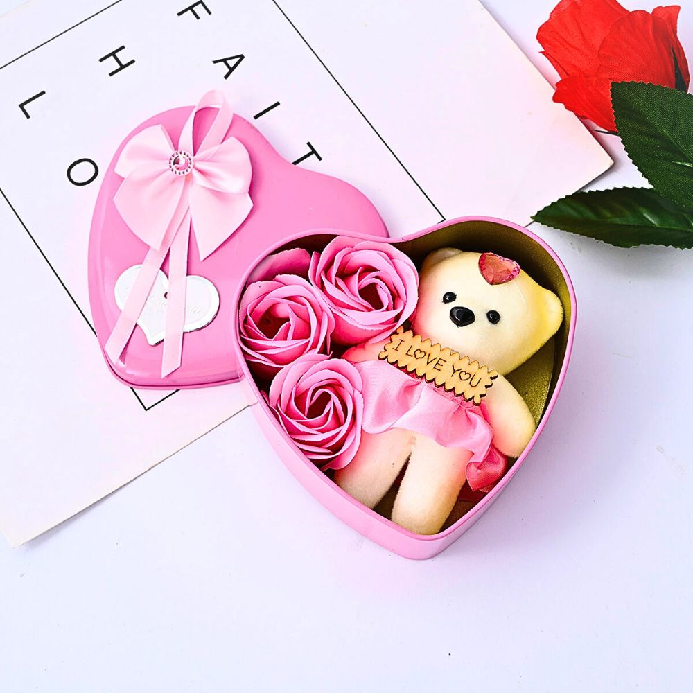 Foto 3 pulgar | Caja De Regalo Forma De Corazón Con Osos Y Flores, Aromática  Rosa
