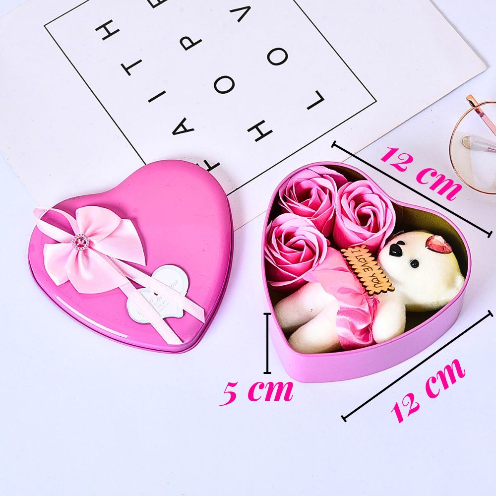 Foto 5 pulgar | Caja De Regalo Forma De Corazón Con Osos Y Flores, Aromática  Rosa