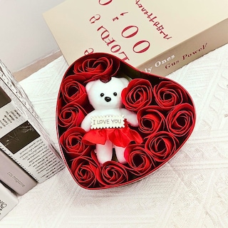 Foto 6 | Caja En Forma De Corazón Con Arreglo De Rosas Y Osito