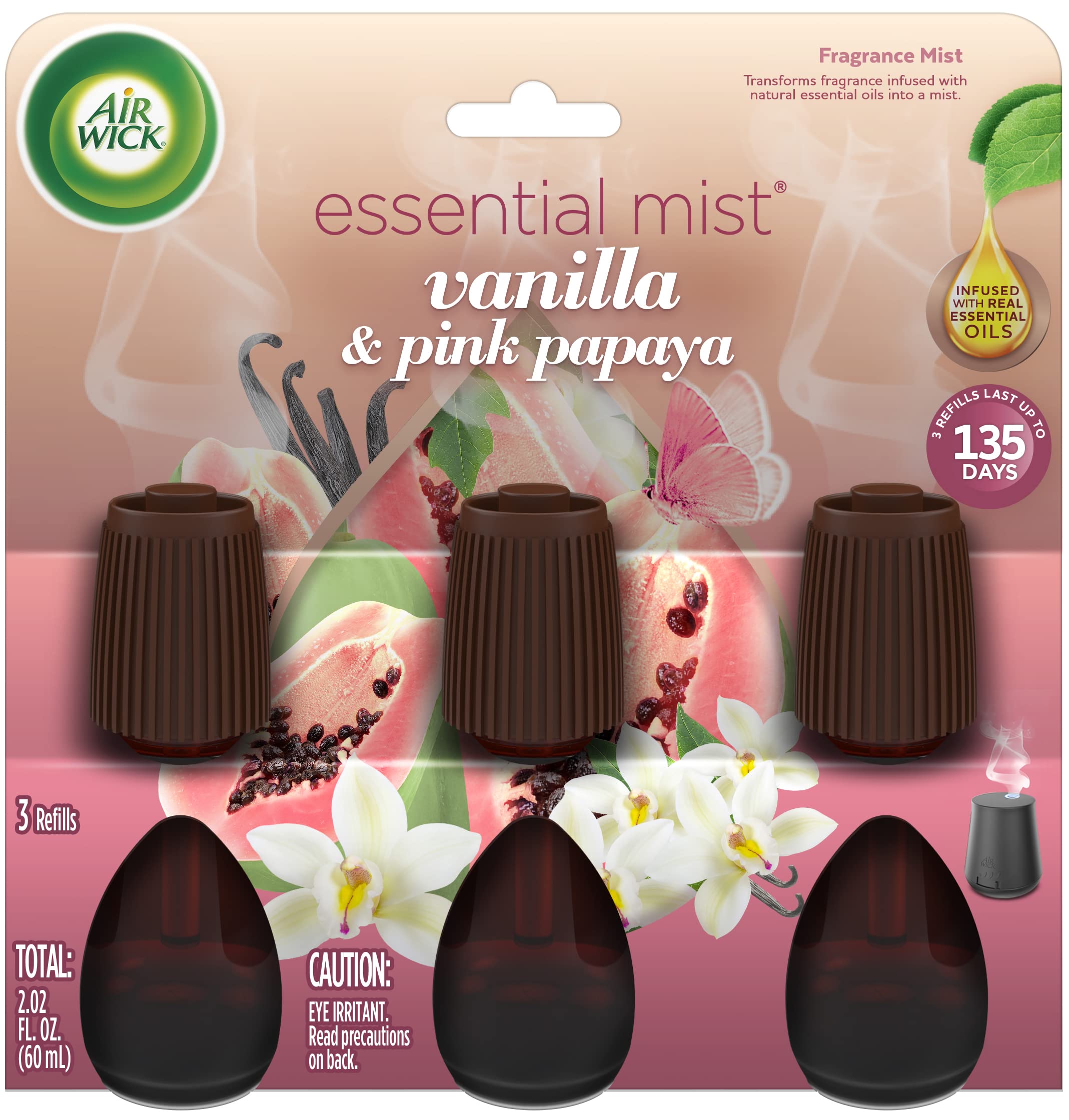 Recambio Air Wick Essential Mist, 3 Veces Con Vainilla Y Papaya Rosa - Venta Internacional.