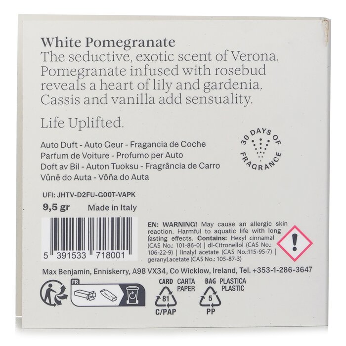 Foto 3 pulgar | Recambio De Fragancia Para Coche Max Benjamin White Pomegranate - Venta Internacional.