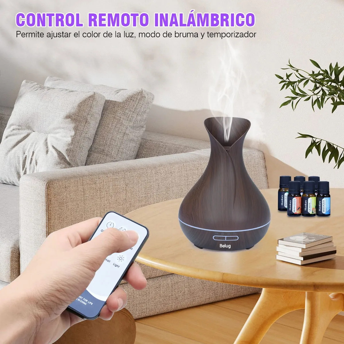 Foto 3 pulgar | Humidificador Difusor Ultrasónico 400ml Luces Control Remoto Chocolate Oscuro