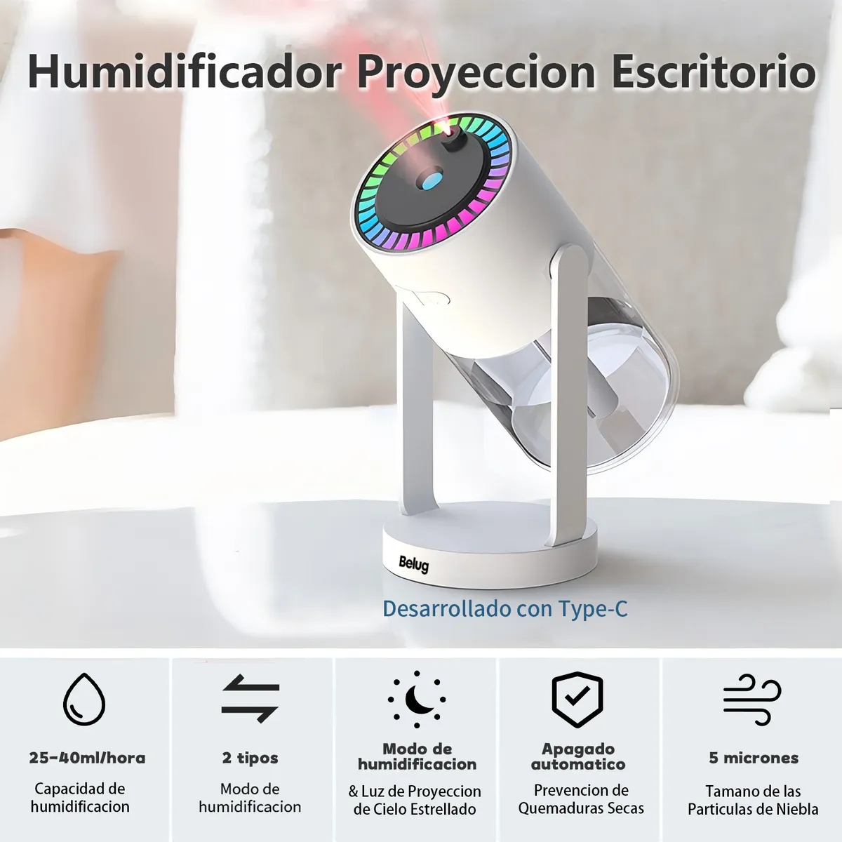 Foto 4 pulgar | Humidificador Difusor Aceites Esenciales Difusores Aroma Blanco