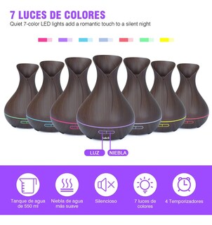 Foto 3 | Humidificador Difusor Ultrasónico 400ml Luces Control Remoto Chocolate Oscuro