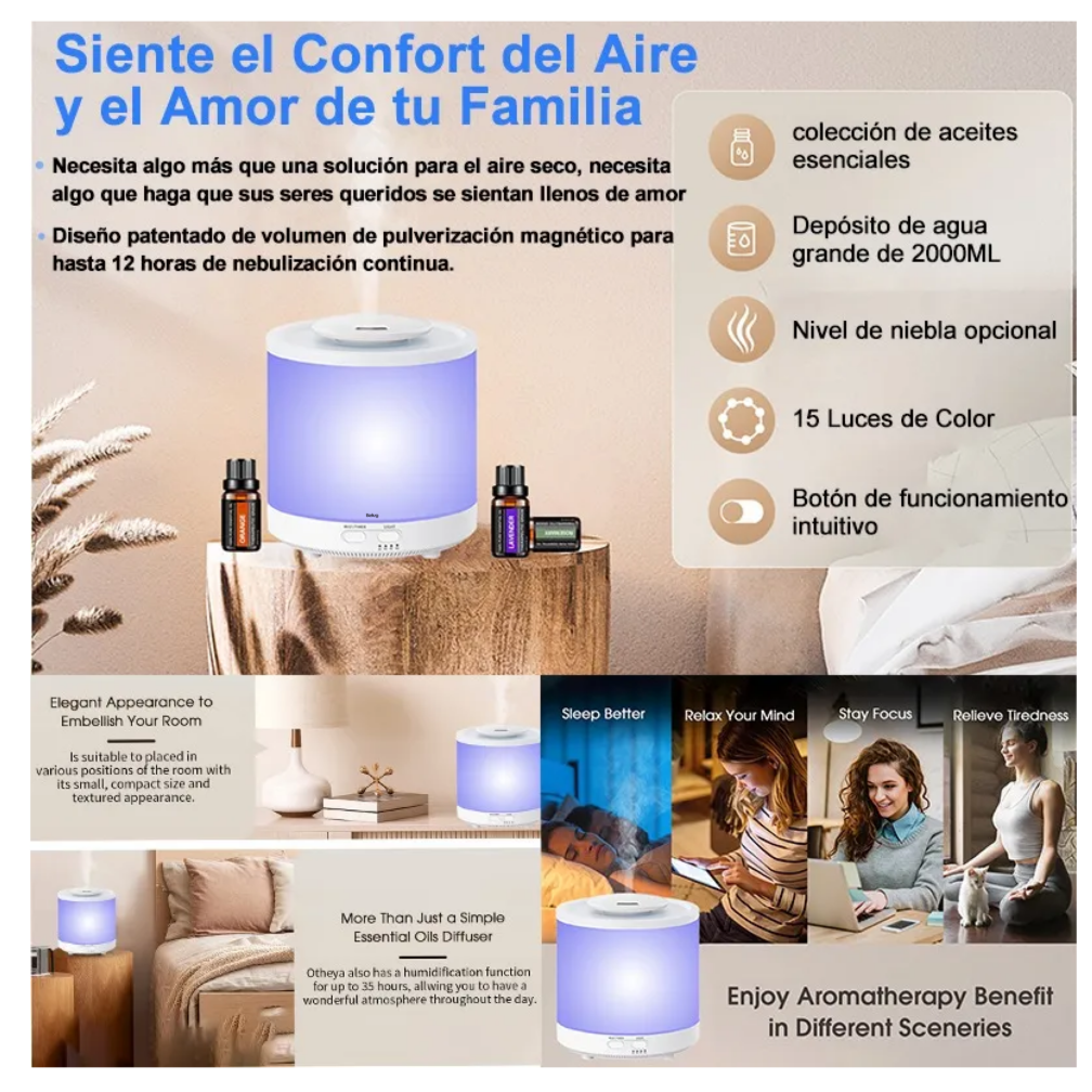 Foto 4 | Humidificador Difusor Aromaterapia De Aroma Aceites 1800ml Blanco