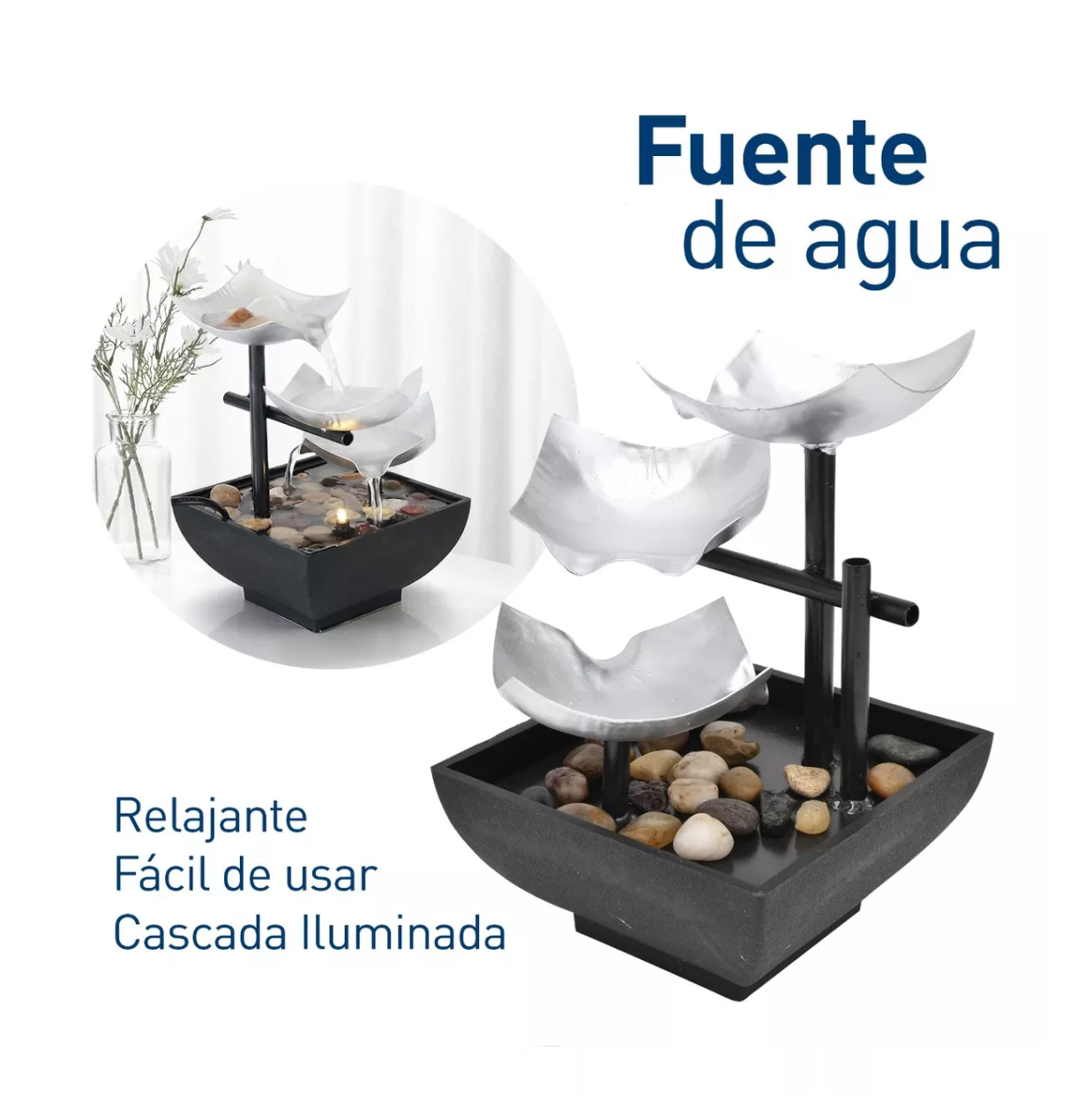 Foto 4 | Fuente Decorativa con Luces Led Plata/Negro