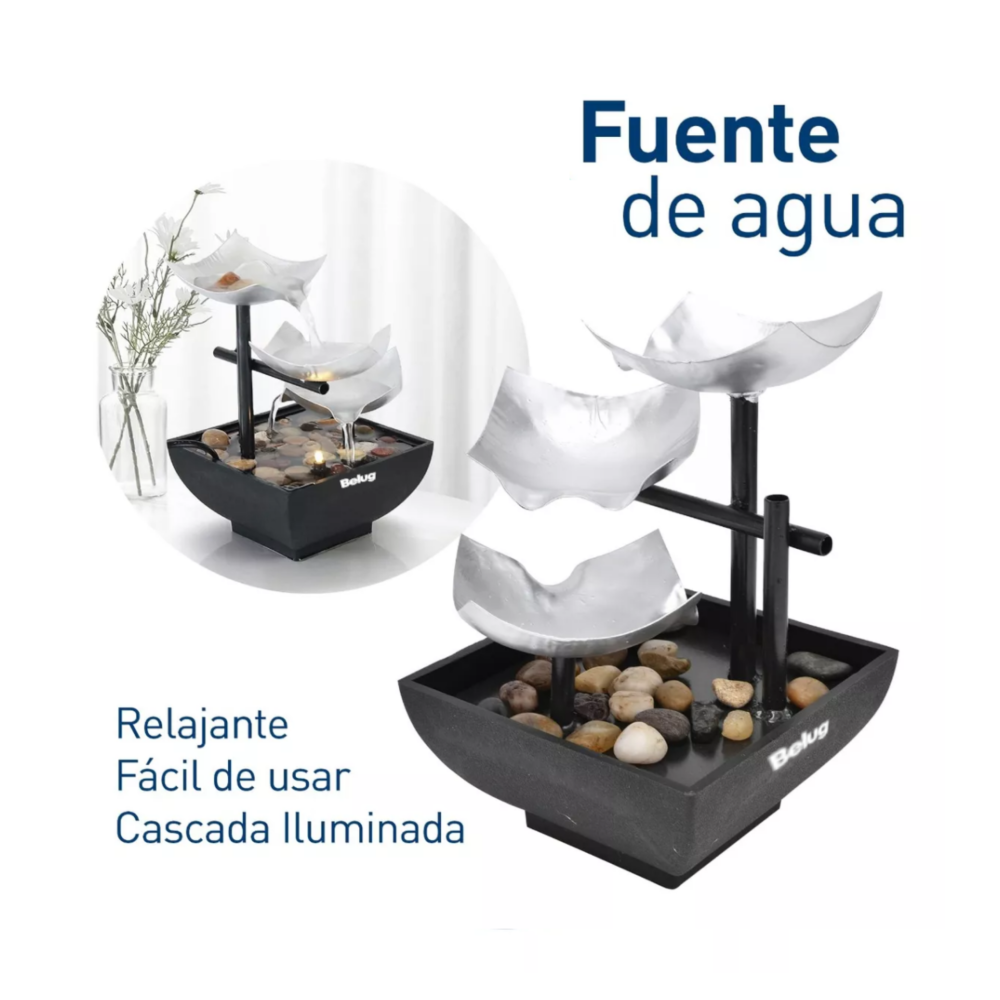 Foto 5 pulgar | Fuente Decorativa Adorno Hogar Y Jardín Con Luces Led Plata/negro Belug