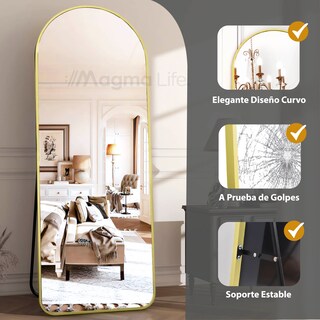 Foto 3 | Magma Life Espejo De Cuerpo Completo Con Soporte, Ideal Para Piso O Pared, Con Soporte Y Marco De Metal Resistente