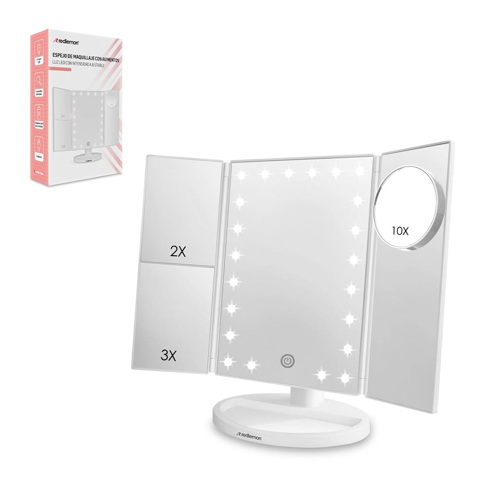 Foto 4 | Espejo Para Maquillaje Aumentos Luz Led Carga Usb O Baterías Aaa, Redlemon, Blanco, 81364