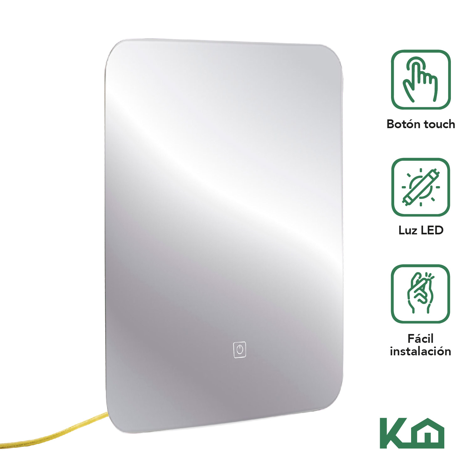 Foto 4 pulgar | Espejo Rectangular KingsHouse con Luz Led Touch