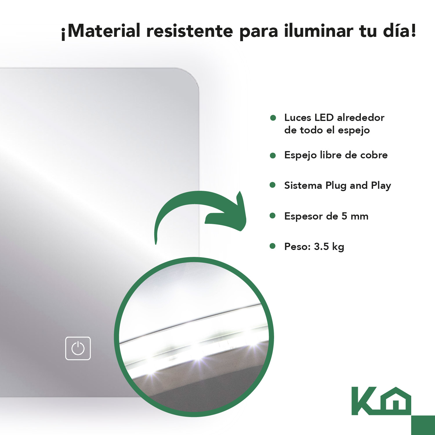 Foto 6 pulgar | Espejo Rectangular KingsHouse con Luz Led Touch