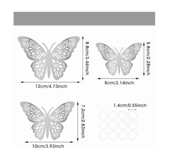 Foto 4 | 12 Espejos de Pared Decorativos + 12 Mariposas Belug Plateados y Dorados Acrílico 3D