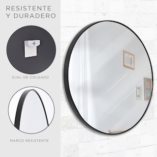Foto 5 | Espejo Redondo Gravita Marco de Aluminio Acabado Negro 80 cm