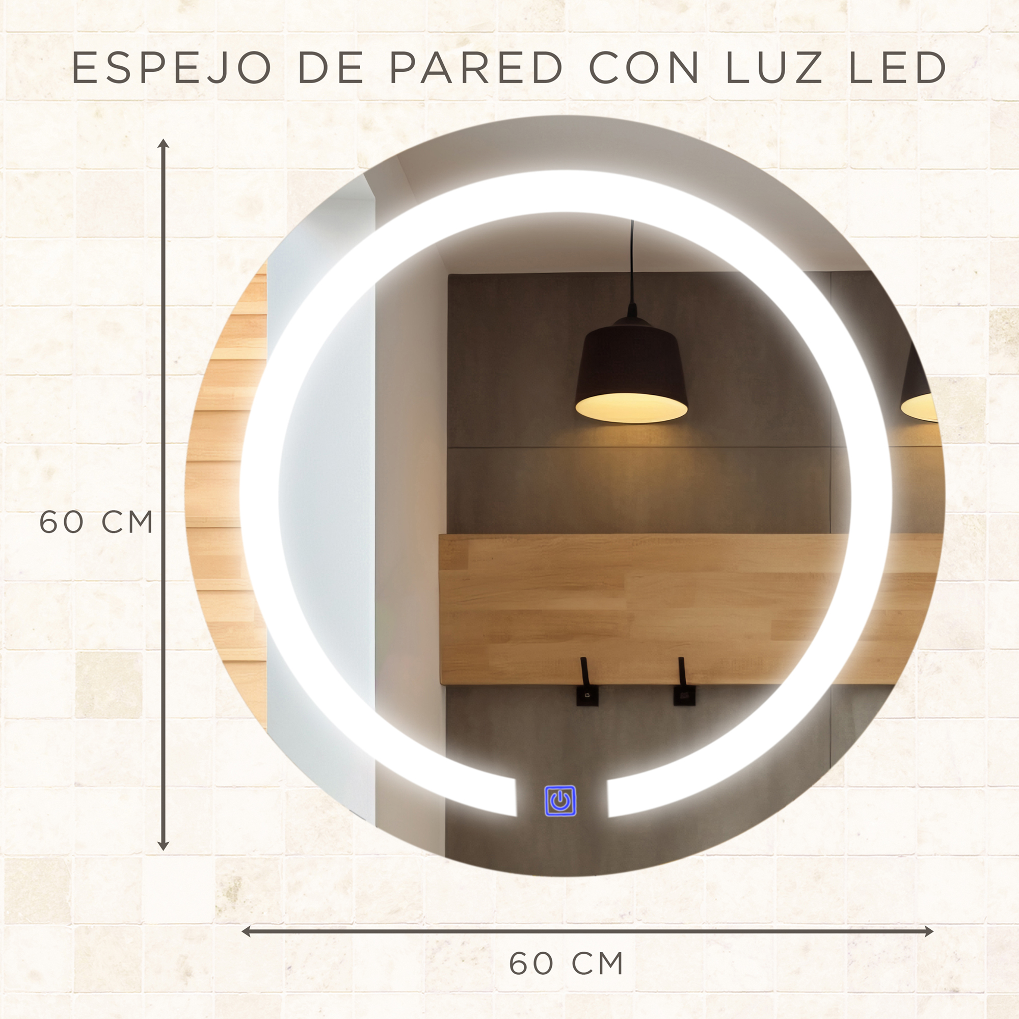 Foto 5 | Espejo Redondo con Luz Led Gravita 60 cm