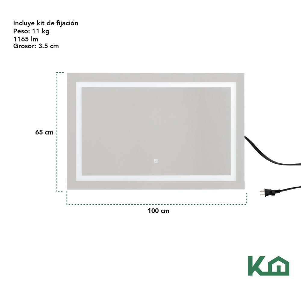 Foto 7 pulgar | Espejo Con Luz Led Rectangular Encendido Touch Baño Pared