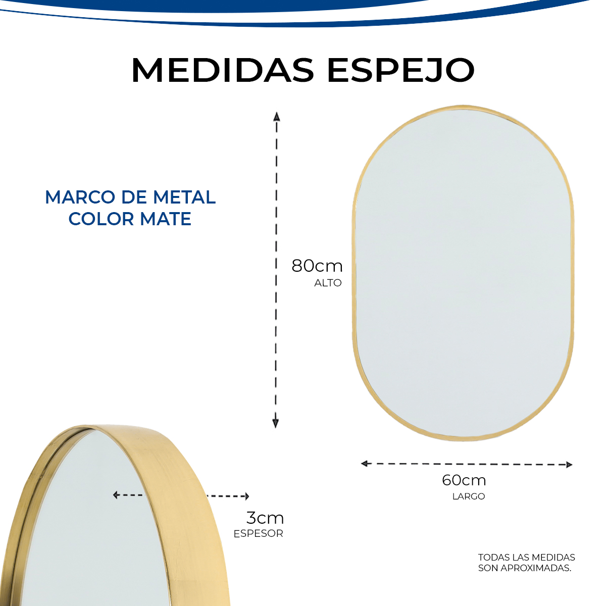 Foto 4 pulgar | Espejo Ovalado de Aluminio Dorado Mate 60x80cm Marca Gravita