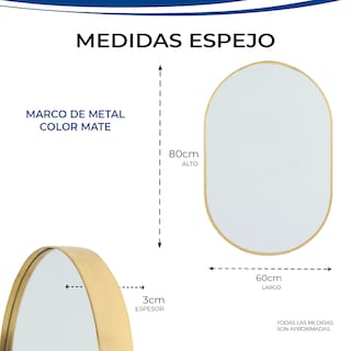 Foto 3 | Espejo Ovalado de Aluminio Dorado Mate 60x80cm Marca Gravita