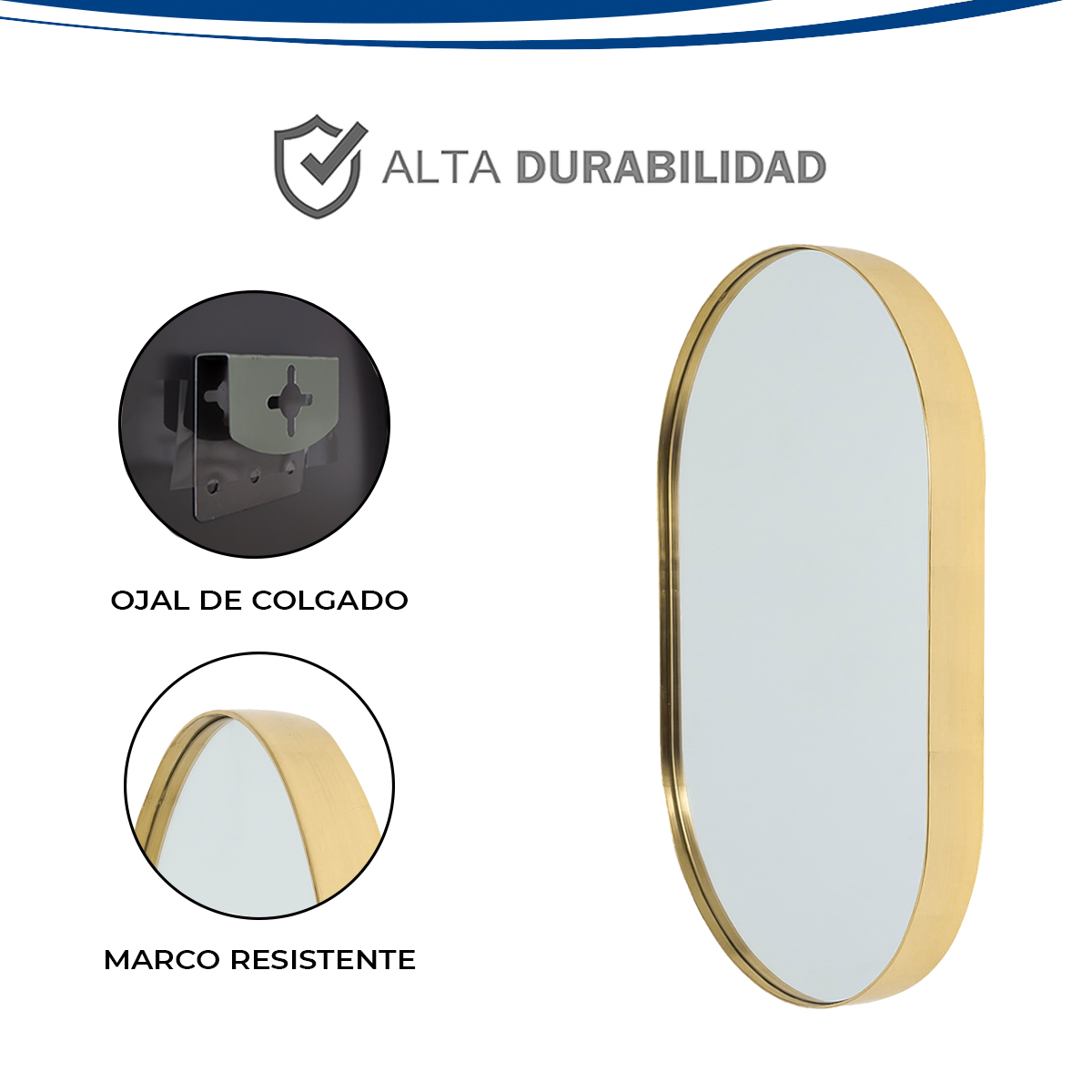 Foto 4 | Espejo Ovalado de Aluminio Dorado Mate 60x80cm Marca Gravita