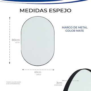 Foto 3 | Espejo Gravita Ovalado de 60x80cm con Marco de Aluminio Negro Mate