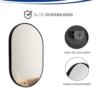 Foto 4 | Espejo Gravita Ovalado de 60x80cm con Marco de Aluminio Negro Mate