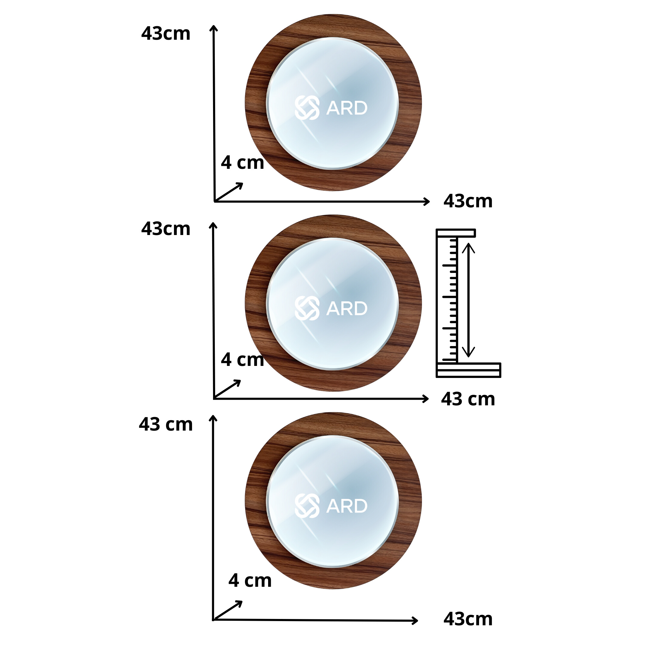 Foto 9 pulgar | Set De 3 Espejos Ard Glanz Oak Redondos 43 Cm