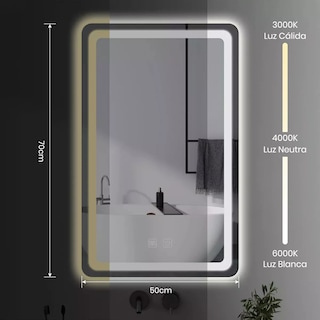 Foto 2 | Espejo Inteligente Con Luz Led 70cm*50cm Eo Safe Imports Esi-14986 Blanco