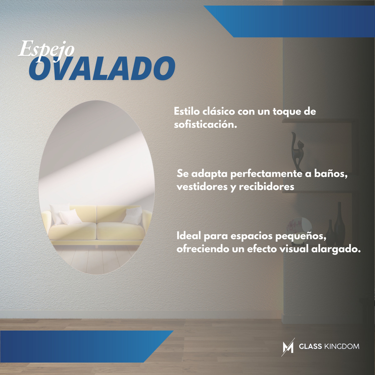 Foto 4 pulgar | Espejo Ovalado Sin Marco 30x60cm Decorativo Pared Comedor