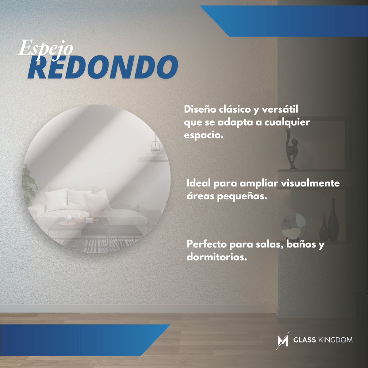 Foto 4 pulgar | Espejo Redondo Sin Marco 110cm Decorativo Pared Baño Comedor