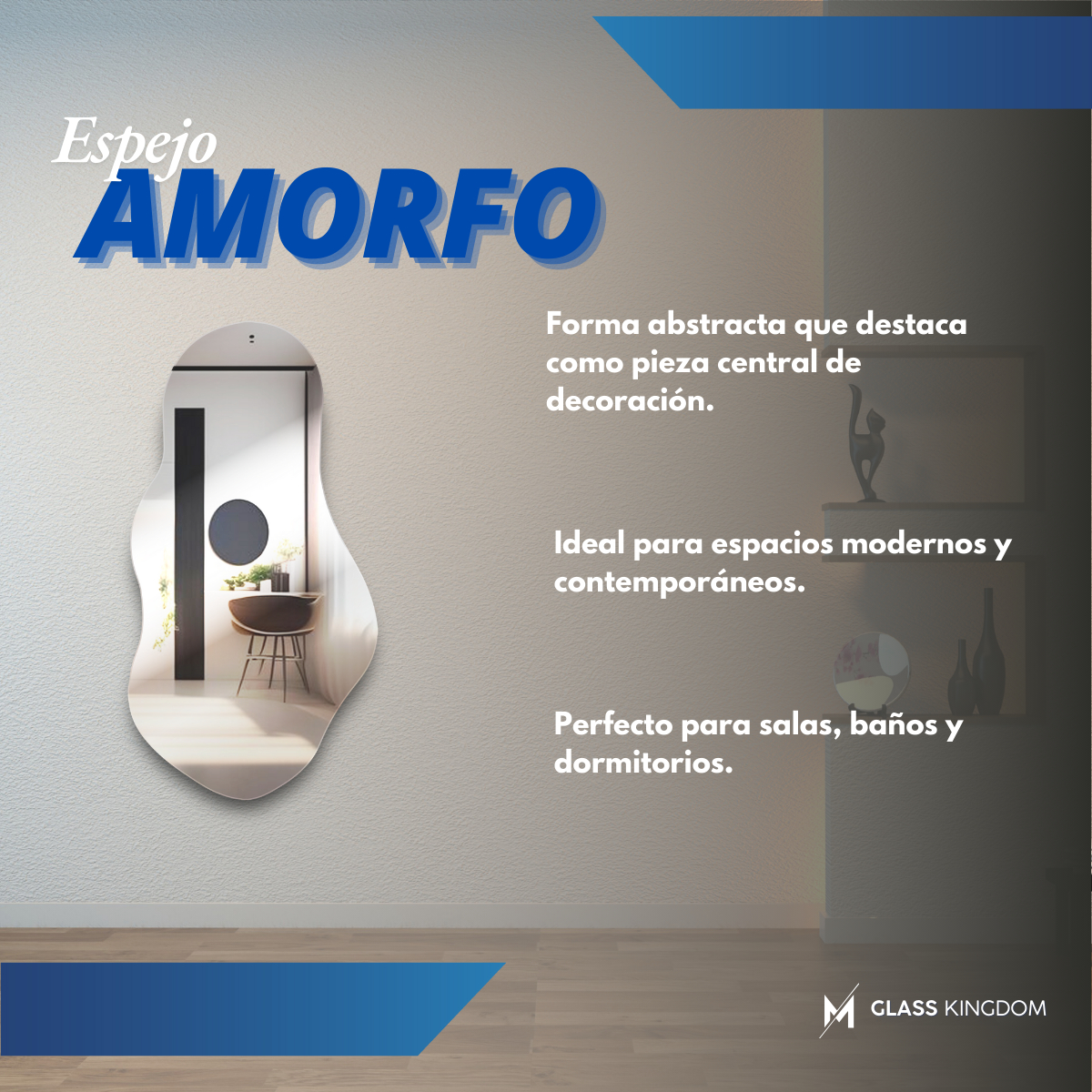 Foto 4 pulgar | Espejo Amorfo Sin Marco 40x80cm Decorativo Pared Comedor