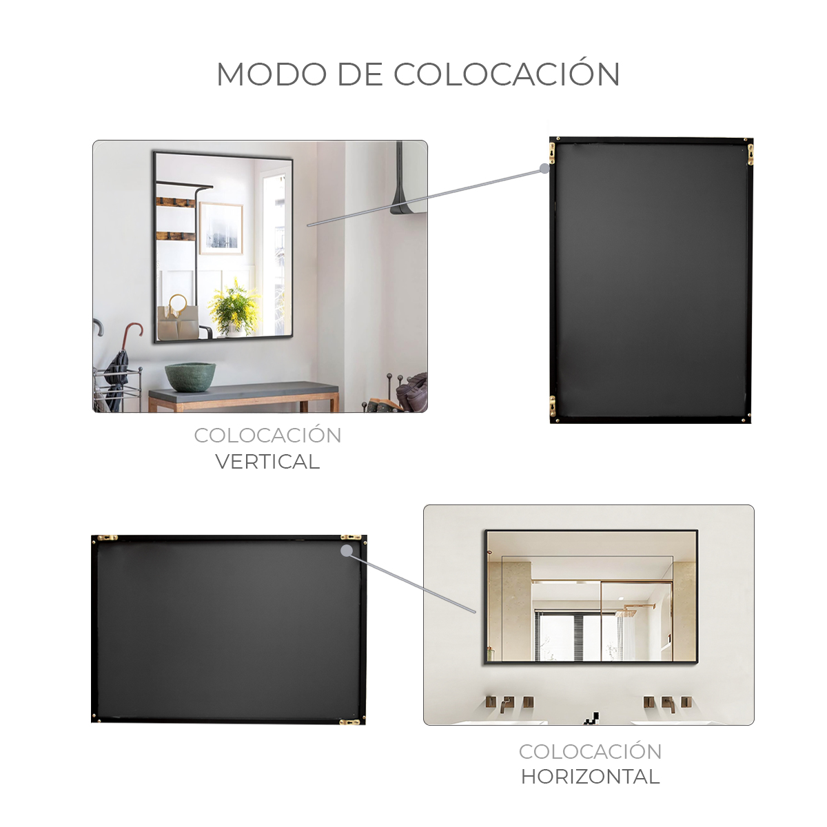 Foto 6 | Espejo Rectangular Con Marco De Aluminio Color Negro Mate De 60x80cm, Marca Gravita