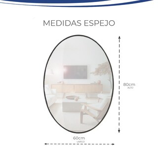 Foto 4 | Espejo Ovalado Con Marco De Aluminio Color Negro Mate De 60x80cm Marca Gravita