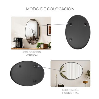 Foto 5 | Espejo Ovalado Con Marco De Aluminio Color Negro Mate De 60x80cm Marca Gravita