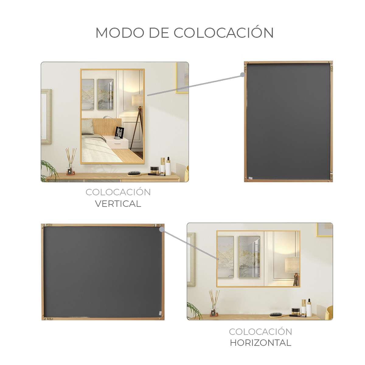 Foto 5 | Espejo Rectangular Con Marco De Aluminio Color Negro Mate De 60x80cm, Marca Gravita