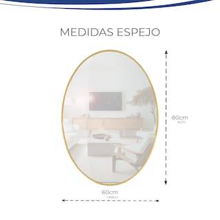Foto 4 | Espejo Ovalado Con Marco De Aluminio Color Dorado De 60x80cm Marca Gravita