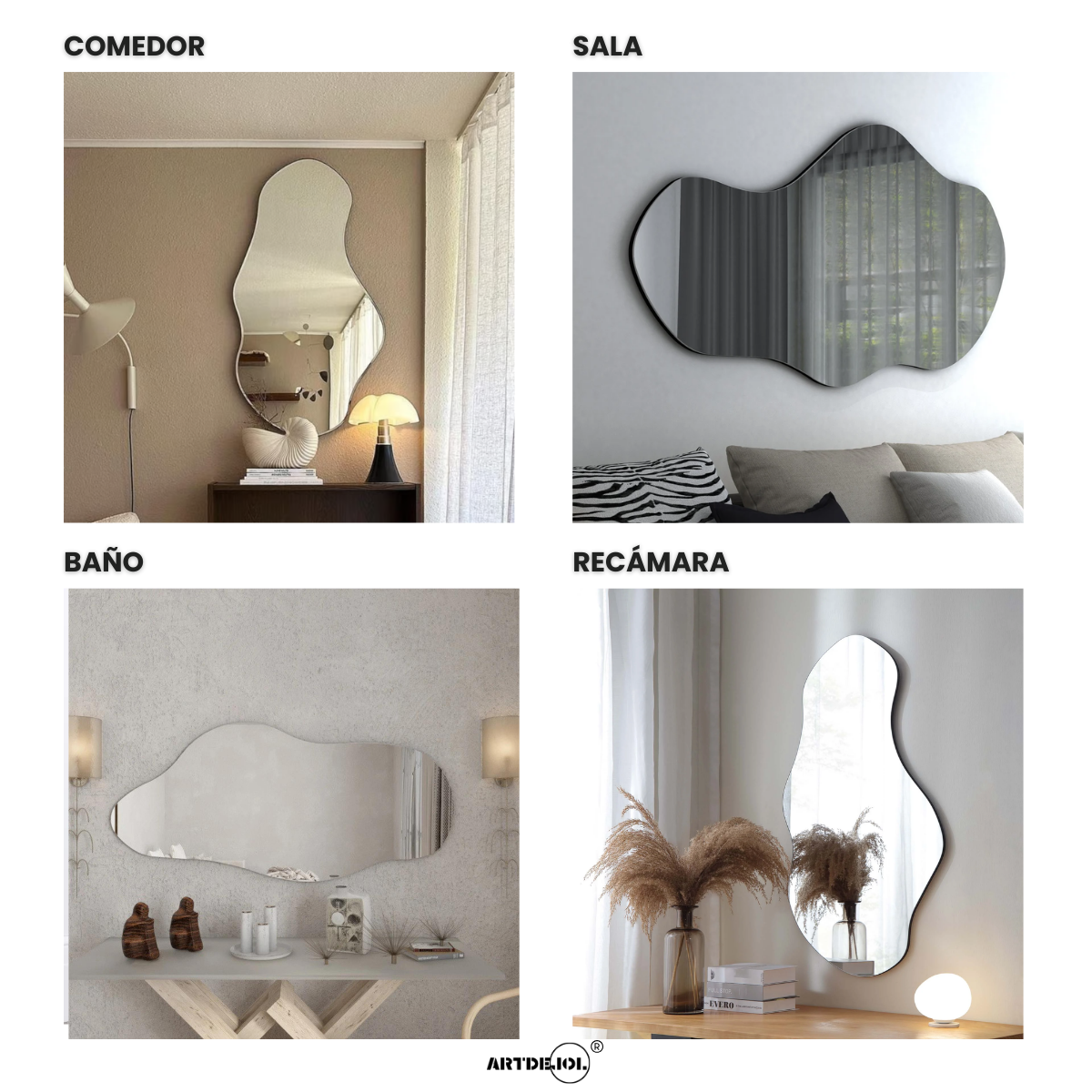 Foto 5 | Espejo Decorativo Forma Irregular Amorfo Minimalista Tamaño  60 X 90 Cm