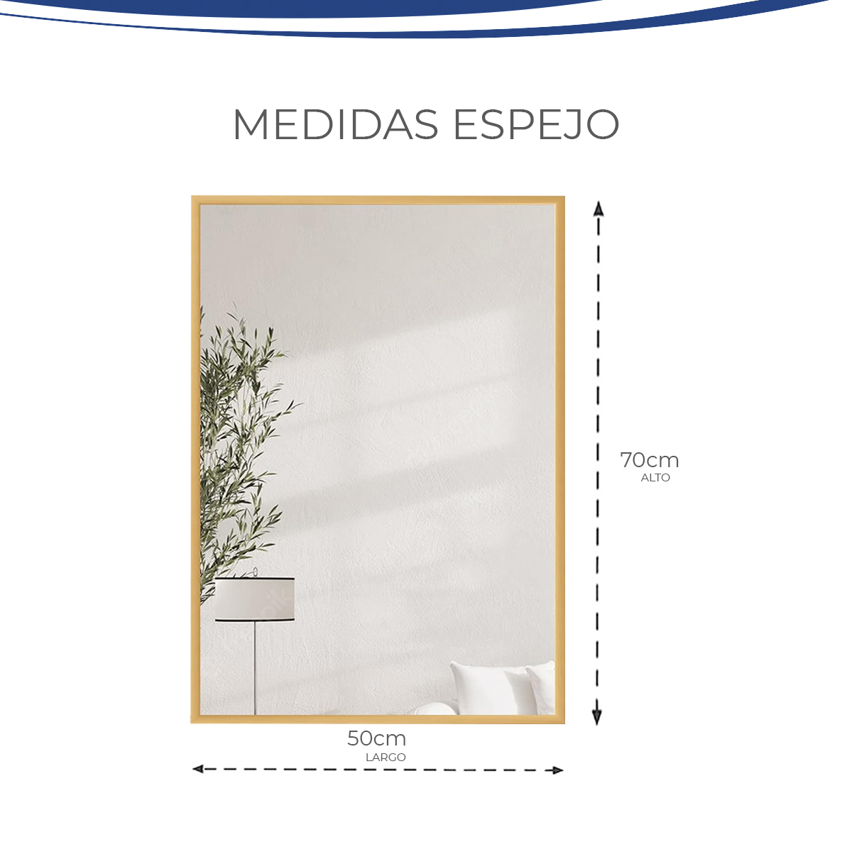 Foto 4 pulgar | Espejo Rectangular Gravita con Marco de Aluminio Dorado  50x70 cm