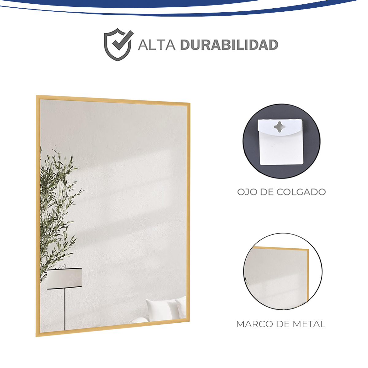 Foto 9 pulgar | Espejo Rectangular Gravita con Marco de Aluminio Dorado  50x70 cm