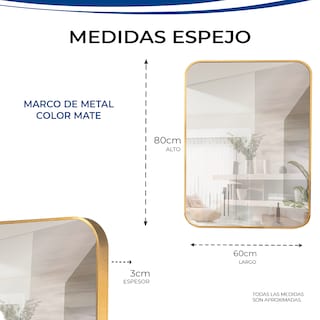 Foto 5 | Espejo Rectangular Gravita Con Marco de Aluminio Dorado 60 x 80 cm