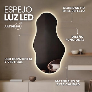 Foto 2 | Espejo Con Luz Led Cálida Decorativo Forma Irregular Amorfo Minimalista Tamaño 60 X 90 Cm