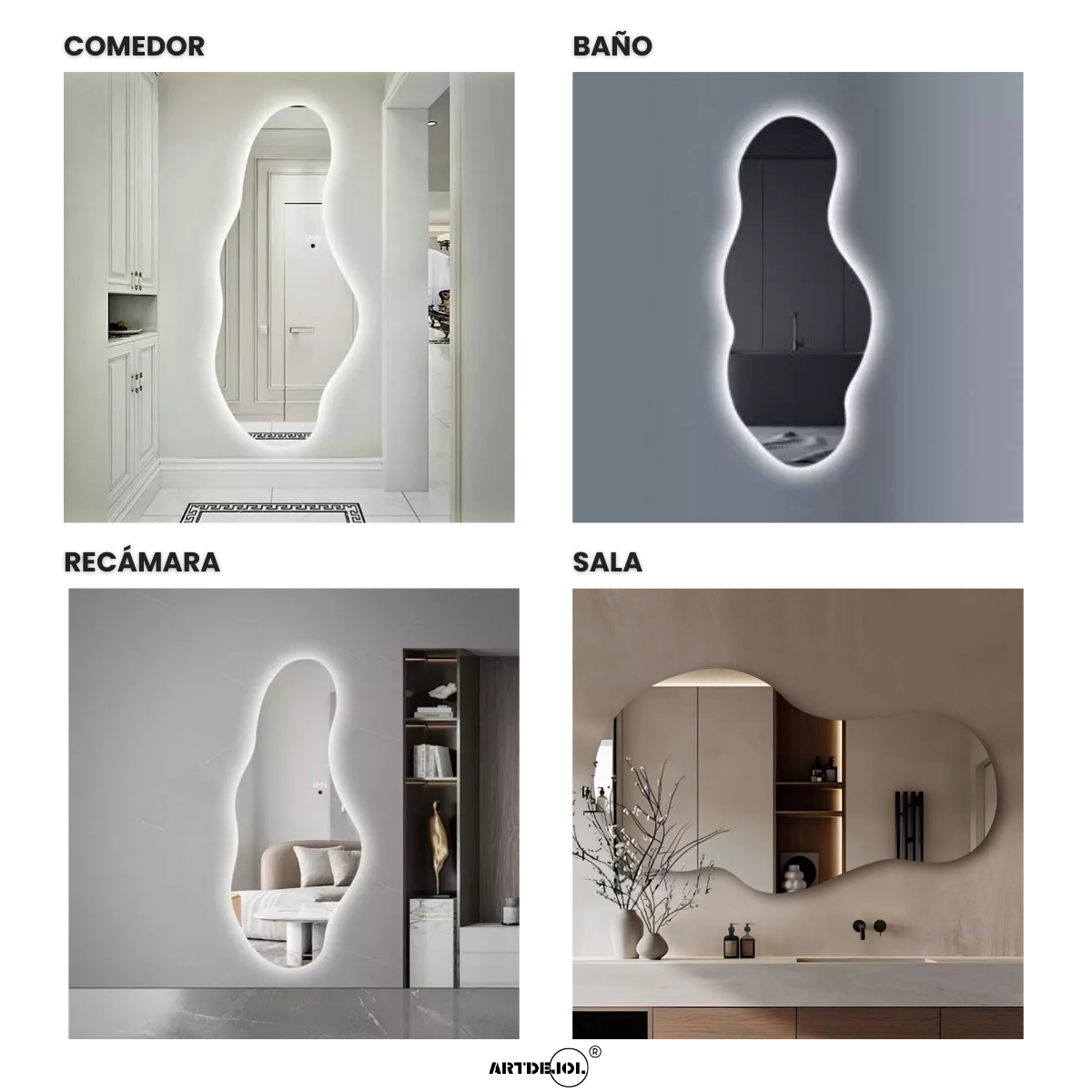 Foto 4 | Espejo Con Luz Led Cálida Decorativo Forma Irregular Amorfo Minimalista Tamaño 60 X 90 Cm