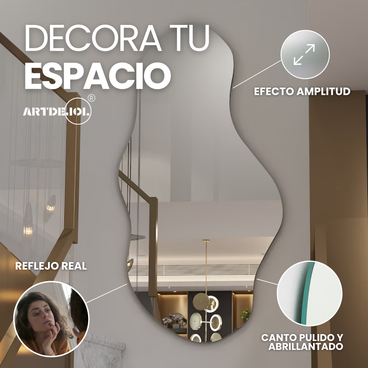 Foto 2 | Espejo Decorativo Forma Irregular Amorfo Minimalista Tamaño  70 X 120 Cm
