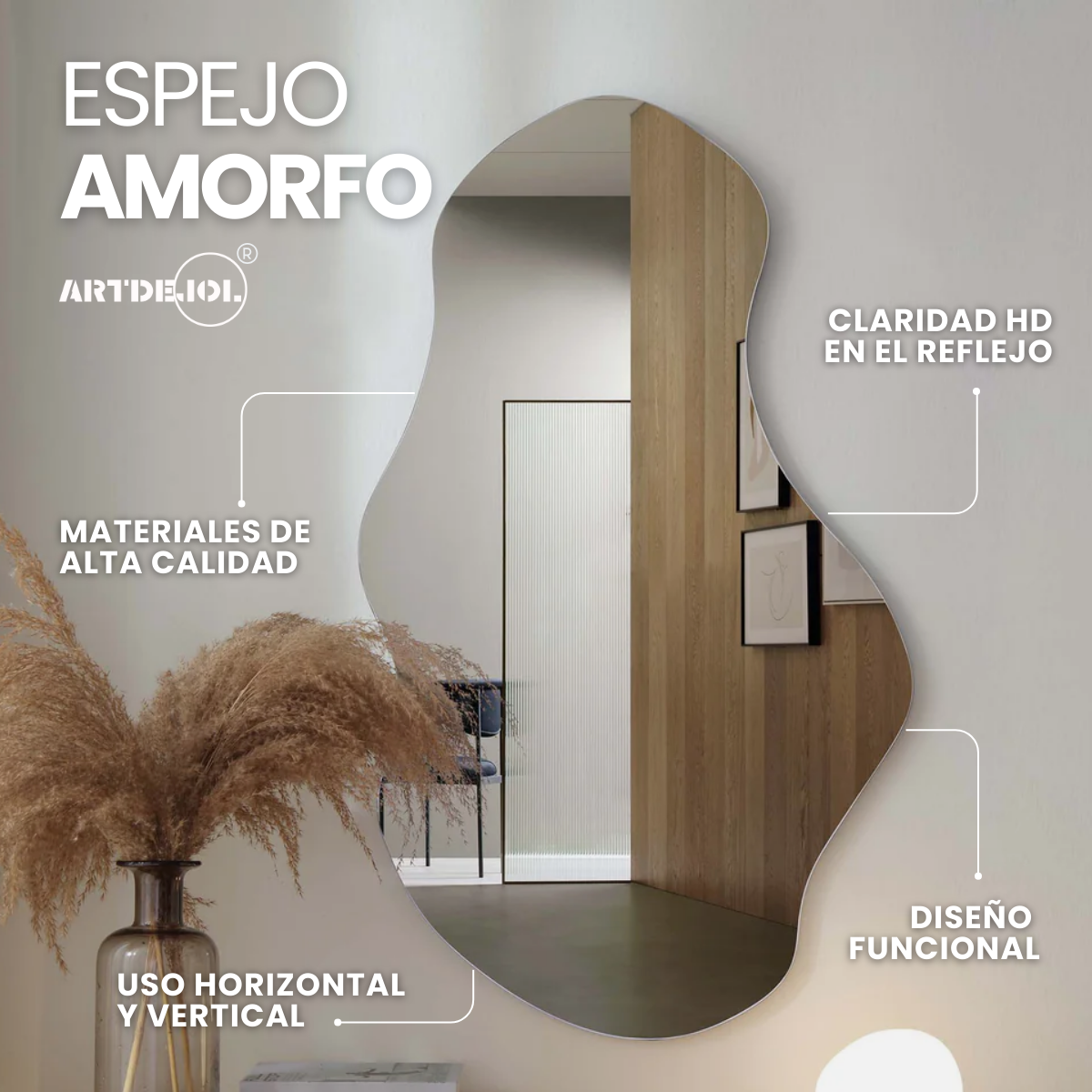 Foto 5 pulgar | Espejo Decorativo Forma Irregular Amorfo Minimalista Tamaño  70 X 120 Cm