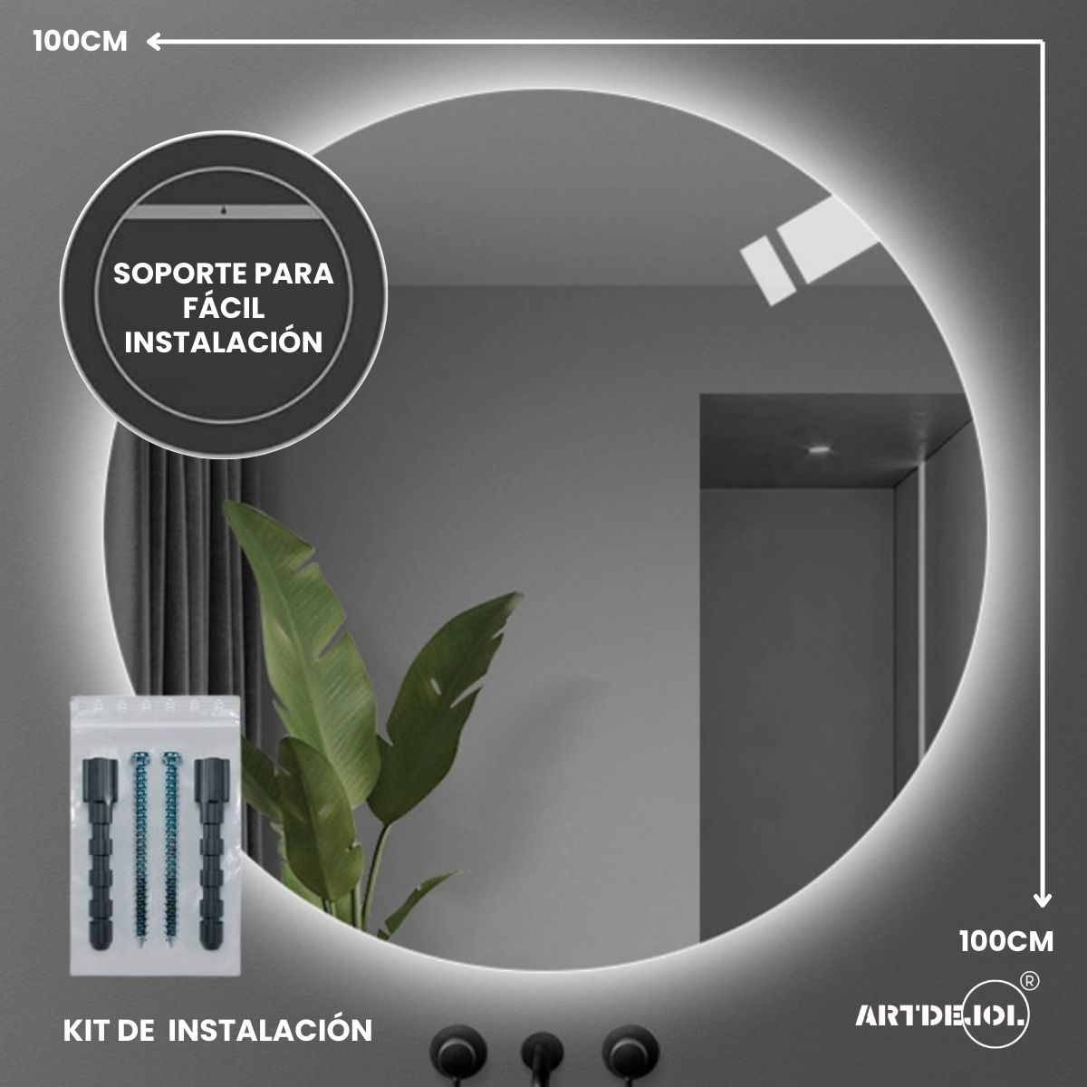 Foto 7 | Espejo Led Luz Cálida Circular Diámetro 100 cm Imagen Hd