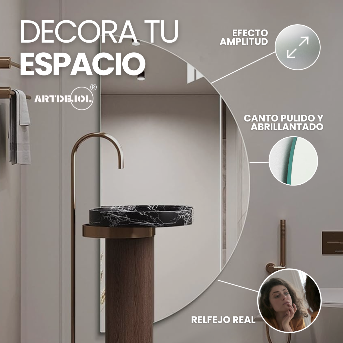 Foto 4 | Espejo Media Luna 20 X 40 cm Minimalista Decoración Hogar