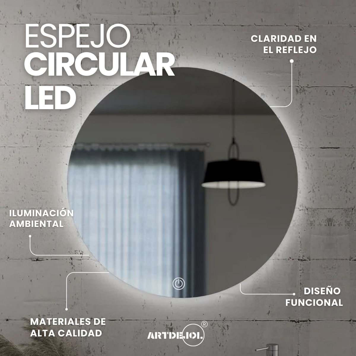 Foto 4 | Espejo Led Touch Luz Cálida Circular Diámetro 60 cm Imagen Hd